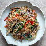 Korean japchae glass noodles with beef and vegetables