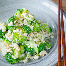Broccoli tofu salad on a dish.