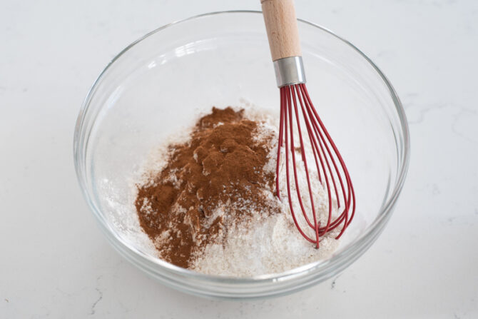 Dry ingredients for apple brownies are whisked together
