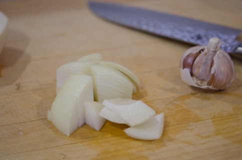 A small onion is diced