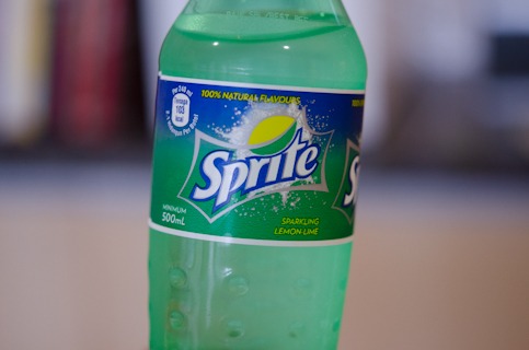 A bottle of lemon lime soda, Sprite, is showing with its label.