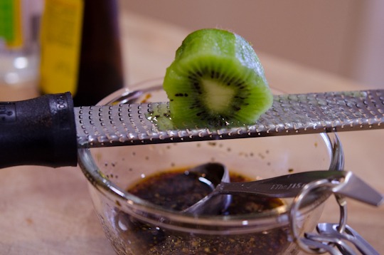 Kiwi is commonly used to tenderize the beef in Korean cuisine
