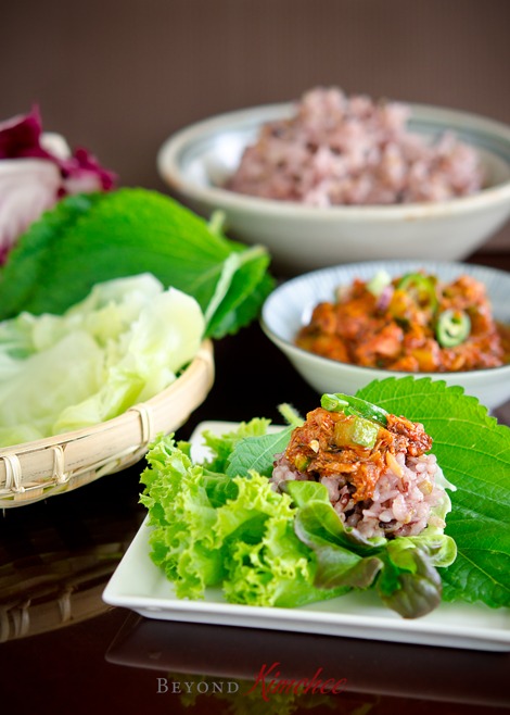 Ssambap is a Korean lettuce wrap with assorted lettuce and vegetable leaves.