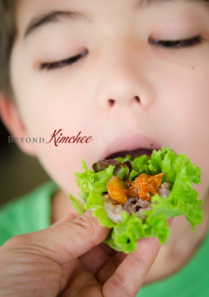 Behold the site of Korean lettuce wrap entering your child's mouth!