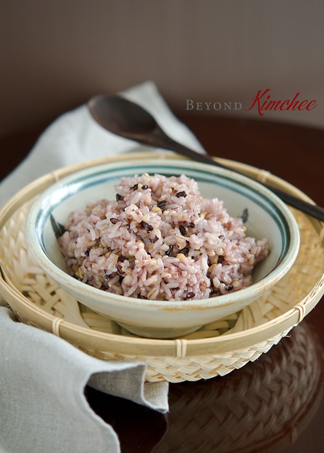 Multigrain rice (japgokbap) cooked with mixed grains and legumes.