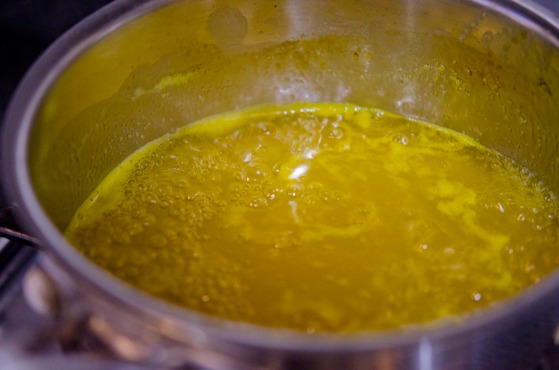 Fresh orange and lemon saucd is simmered to thicken slightly.