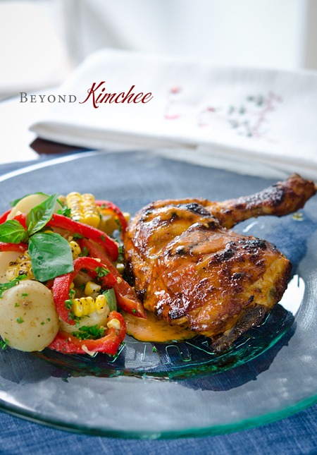 Portuguese Piri-Piri Chicken is served with potato corn salad.