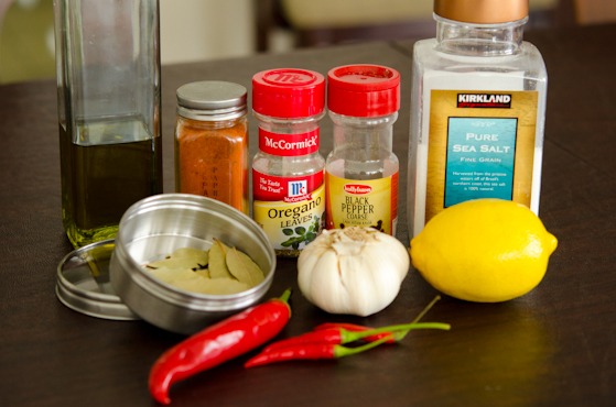 Ingredients for marinading peri-peri sauce.
