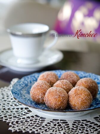 Sweet Potato Rice Donuts are coated with cinnamon sugar