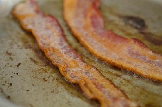 Bacon is cooked to crisp.