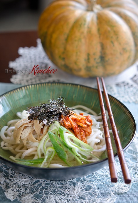 Udon noodle in dashi broth and kimchi makes a comforting noodle soup.