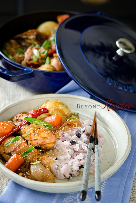This tender Korean cola braised chicken is served with rice.