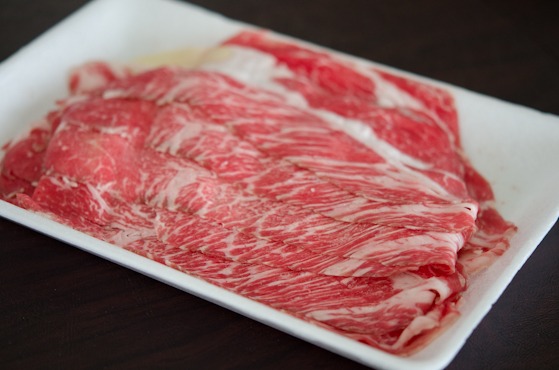 Thin slices of marbled beef will be used to make beef doenjang jjigae.