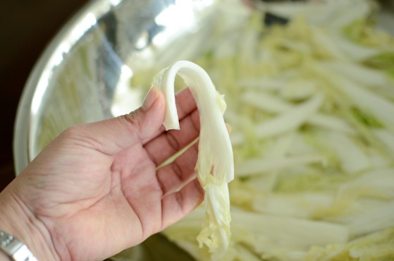 Salted cabbage is flexible and bendable.