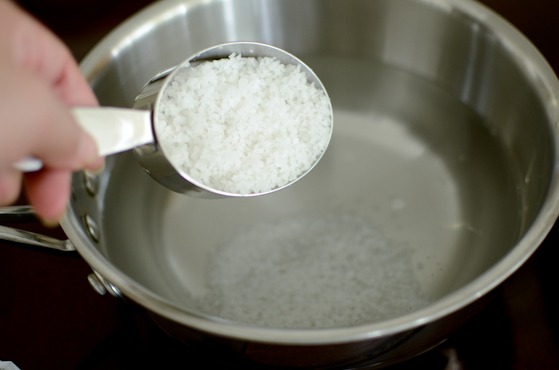 Add salt to water to make salt brine.