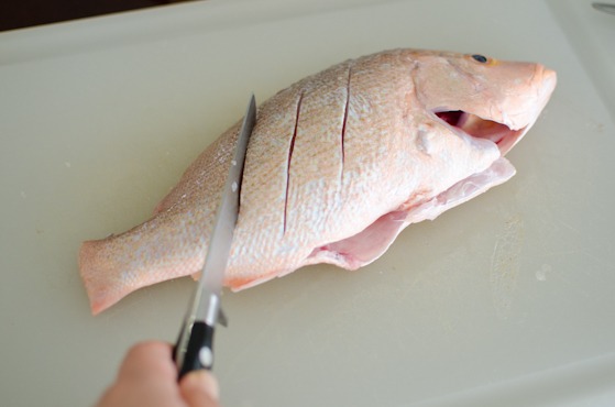 Give a few slits to a red snapper