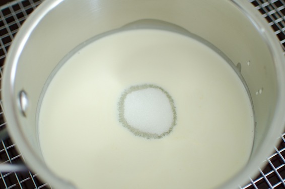Combine cream and sugar in a small pan.