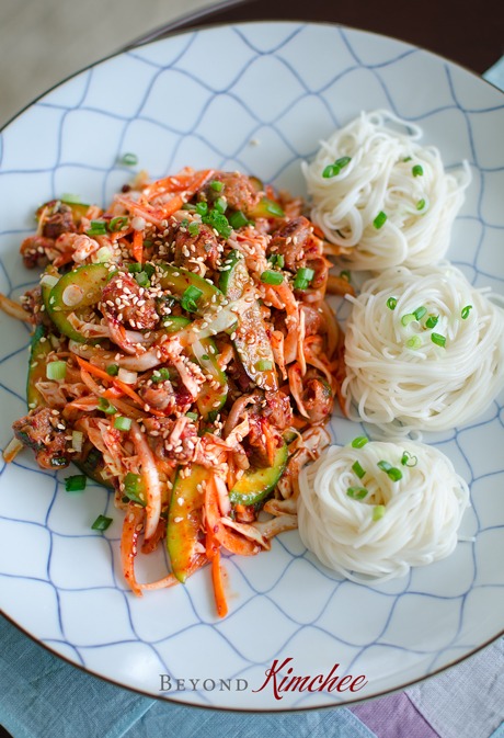 Spicy Korean Snail Salad is served with cold vermicelli noodles.