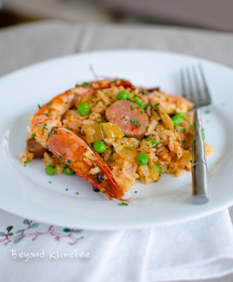 Kimchi Chorizo Shrimp Paella-C