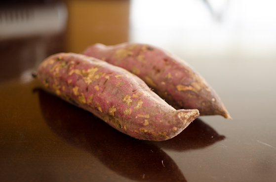 Korean sweet potatoes have reddish purple skin outside