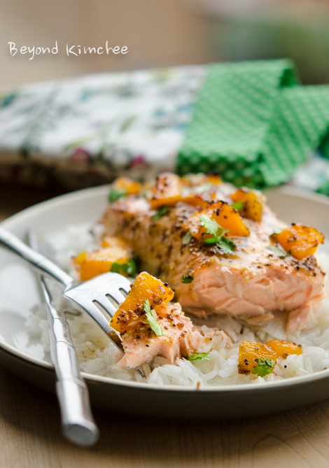 Glazed salmon is moist and delicious with peach glaze.