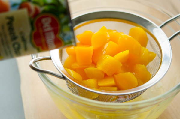 Canned diced peaches are great to pair with salmon.