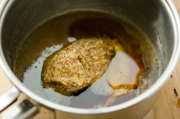 Whole grain mustard added to the glaze.