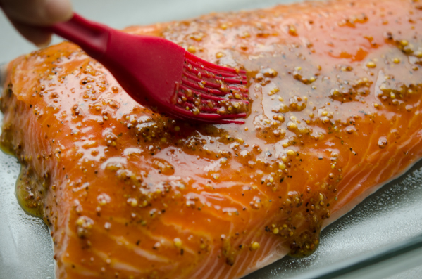 Sweet and savory glaze brushed over fresh salmon.