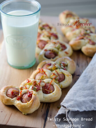 Korean sausage bread is a baked hotdog in fresh bread with toppings