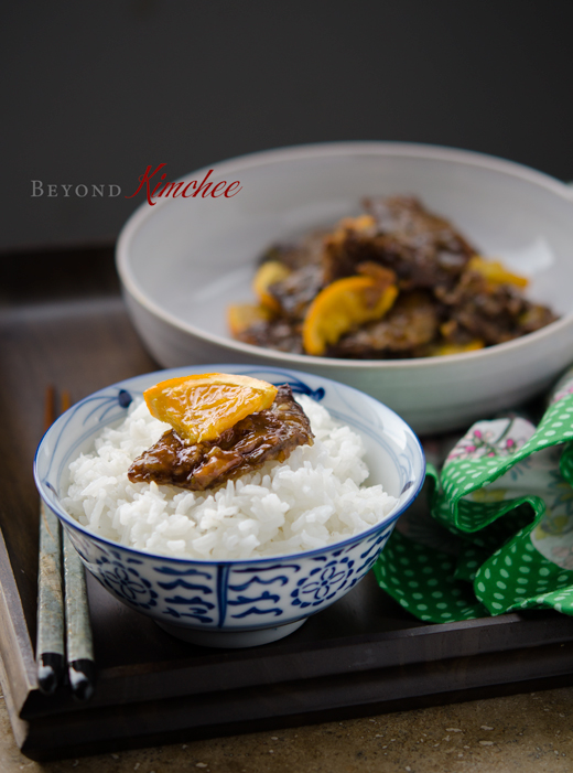 Delicious gluten-free orange beef is served over rice