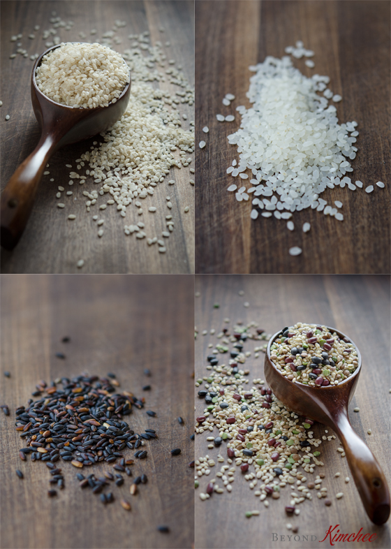 A collage is showing different types of Korean rice.