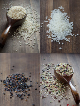 A collage is showing different types of Korean rice.