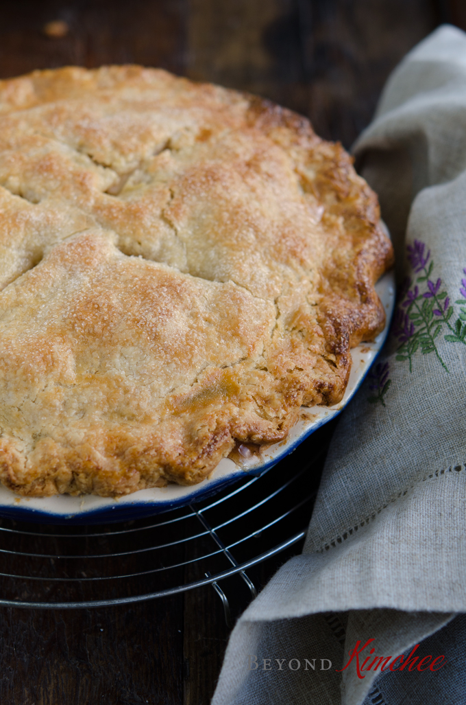 This deep dish apple pie has a flaky pie crust