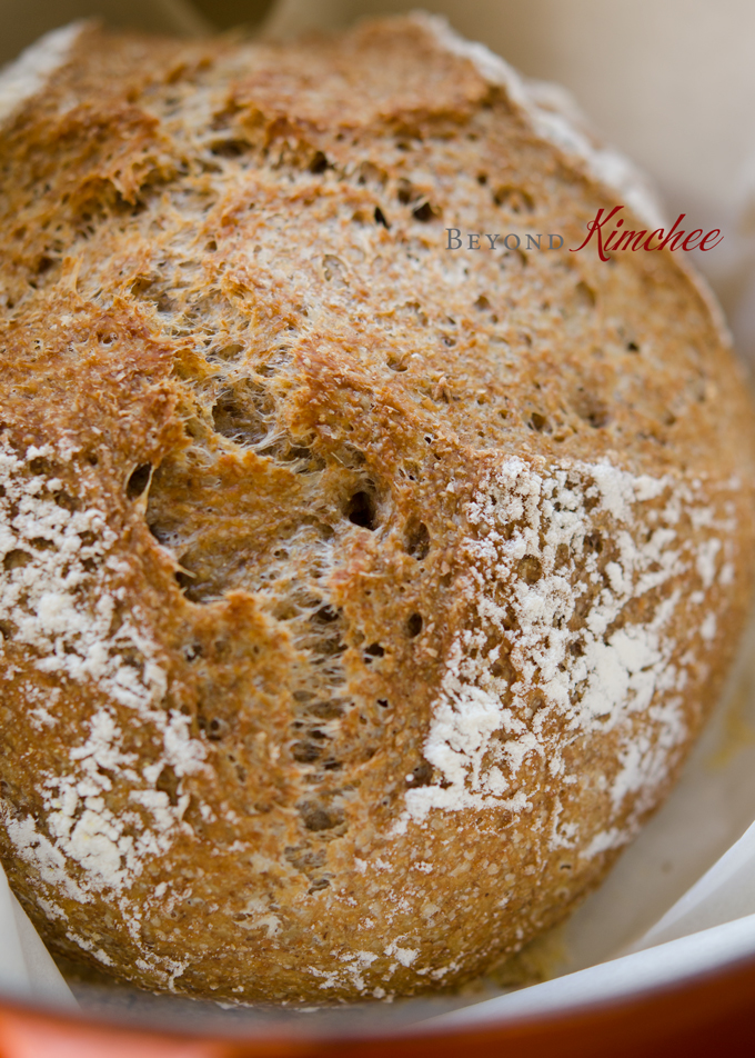 This no knead bran bread recipe bakes perfectly in a dutch oven.
