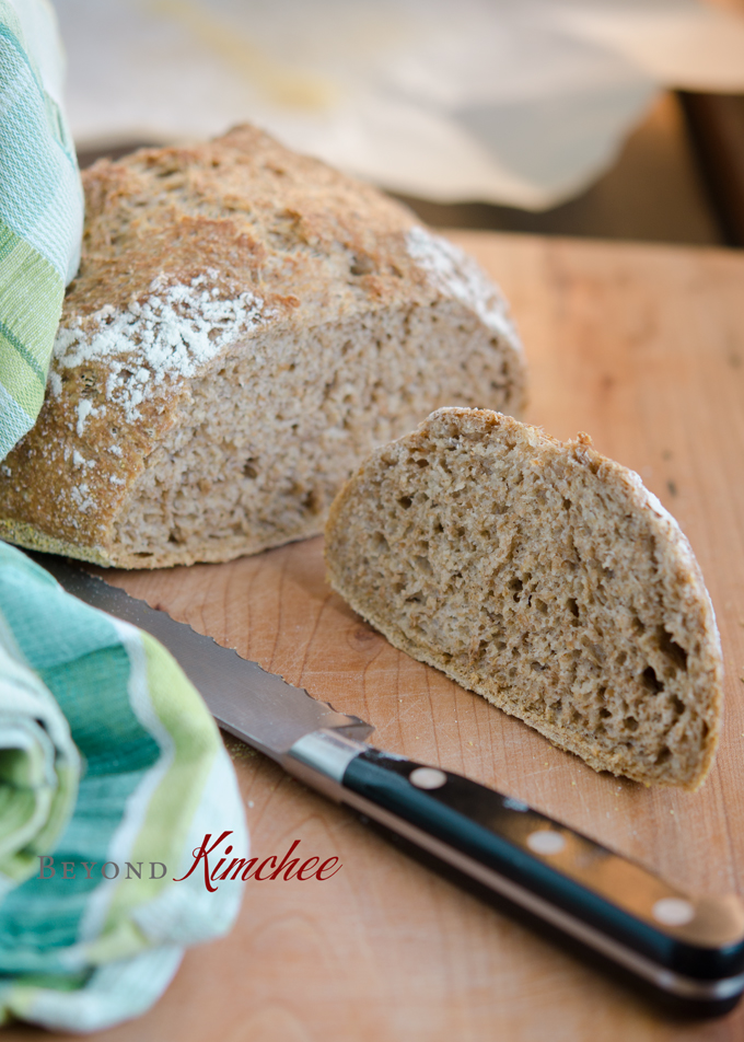 No Knead Bran Bread shows a good crumb texture.