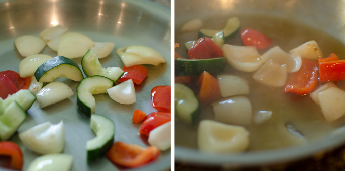 Onion, cucumber, pepper slices are quickly stir-fried and the sweet and sour sauce is added.