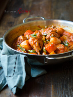 Spicy Korean Chicken Stew is simmered with carrots and potatoes.