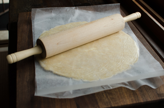 Roll the pie crust in-between two waxed papers