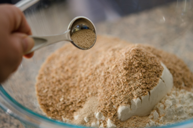 Add instant yeast to the dry ingredient in a bowl.