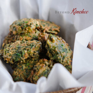 Golden crisp texture outside of these Swiss chard fritters are delicious snack