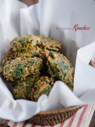 Golden crisp texture outside of these Swiss chard fritters are delicious snack