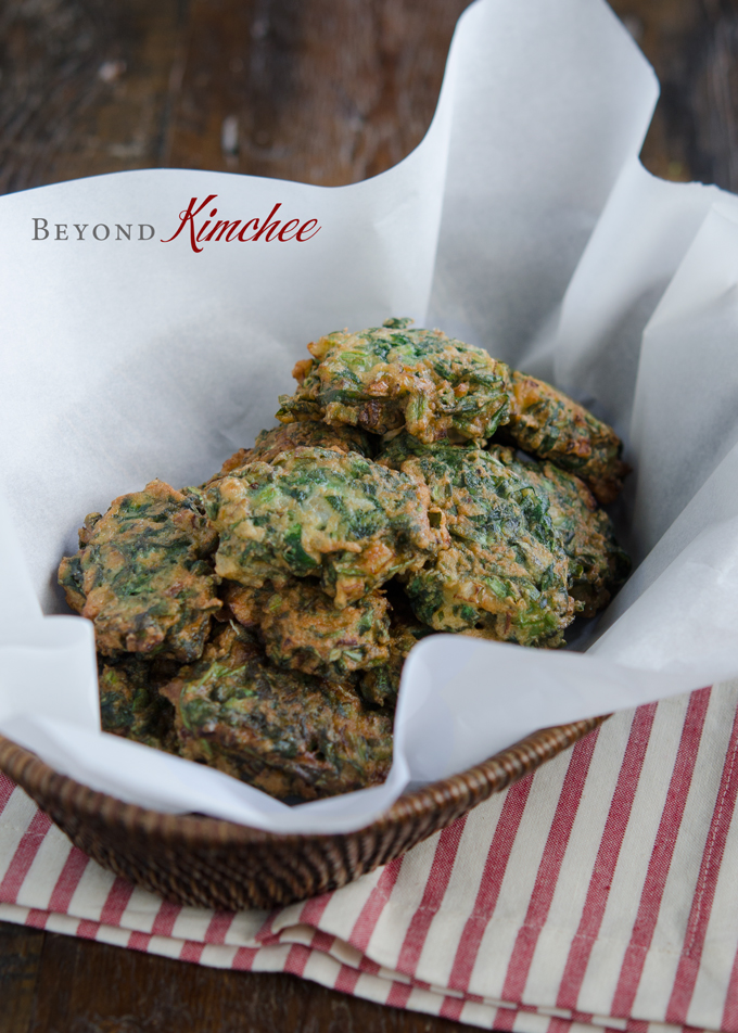 Crispy outside and soft and chewy inside, these Swiss chard fritters make a great snack.