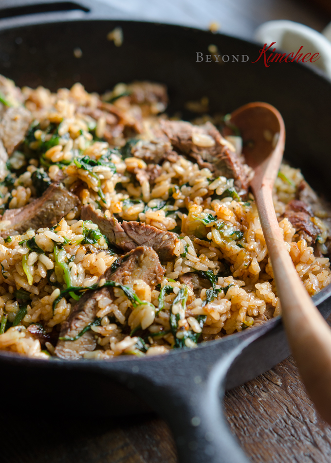 Steak and Spinach Bibimbap makes a great one skillet dinner.