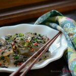 Korean gelatin jelly saad with chopsticks.