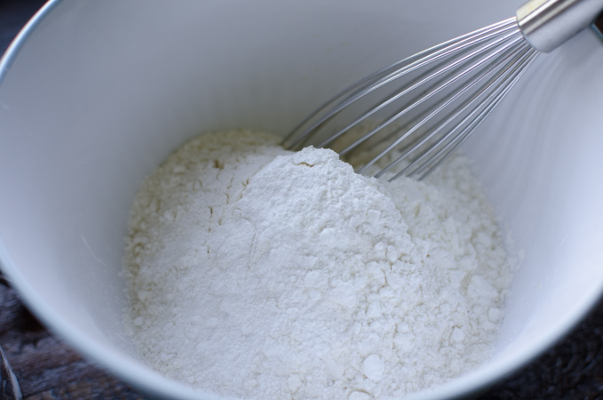 Dry ingredients combined in a bowl.