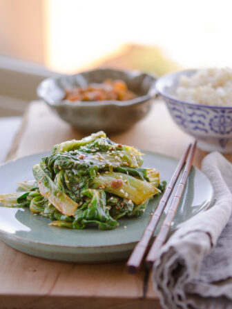 Korean cabbage tossed with Korean Soybean Paste serve as a vegan side dish.