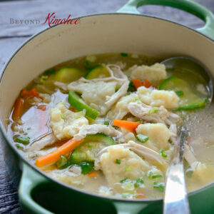 Korean Chicken and Potato Dumpling is simmered in a savory chicken stock.