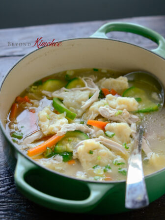 Korean Chicken and Potato Dumpling is simmered in a savory chicken stock.