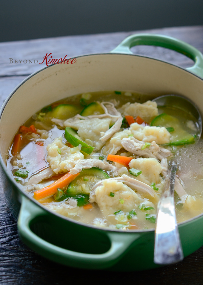 Korean Chicken and Potato Dumpling is simmered in a savory chicken stock.