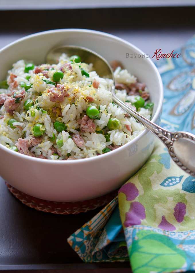 Sausage Lemon Rice is made wth the leftover rice and peas.
